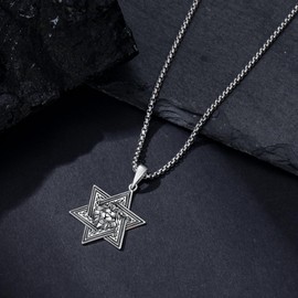 MEIDERBO Star of David Necklace for Men Women Sterling Silver Lion Pendant Lion of Judah Necklace Jewish Jewelry for Christmas Birthday