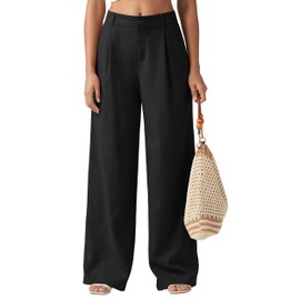 Willit Women's Linen Pants Wide Leg Work Dress Pants Casual Slacks Business Pants with Pockets 31" Black L