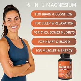 Magnesium Glycinate 6-in-1 Supplement for Body & Brain, 120 Capsules