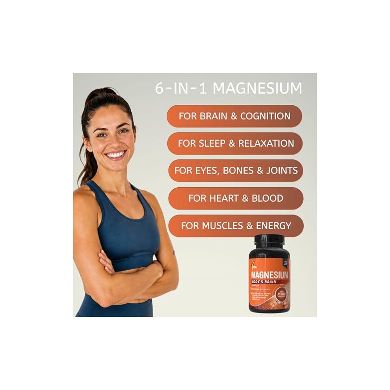 Magnesium Glycinate 6-in-1 Supplement for Body & Brain, 120 Capsules