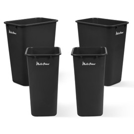 PLASTIC PRINCE 40 Quart Trash Can, Black Plastic Rectangular 10 Gallon Wastebasket for Kitchen Bathroom Office, 40 qt Garbage Can Fits Under Desk Cabinet Sink, Pack of 4