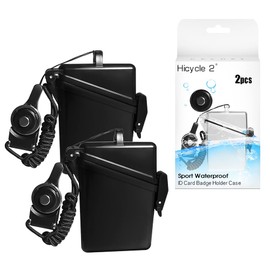 2pcs Sport Waterproof ID Card Badge Holder Case with Lanyard Cover Multiple Credit Cards, Registration, ins Card Heavy Duty Durable Locker Dry Box (Black)