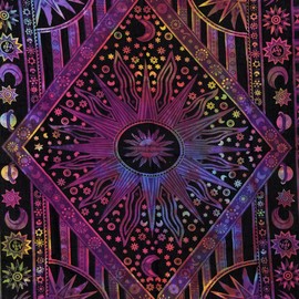 THE ART BOX Purple Hippie Mandala Sun Moon Burning Sun Tapestry for Bedroom Celestial Busning Sun Tapestry Bohemian Wall Hanging Planet Tapestry