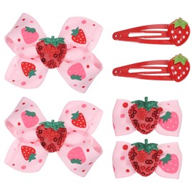 6pcs Strawberry Hair Clips Pink Bows Hairpins Snap Barrettes Allergen-Free Metal Non-Slip Fruit Hair Accessories for Women Girls Kids Teens Dress Decor Gifts Birthday Party