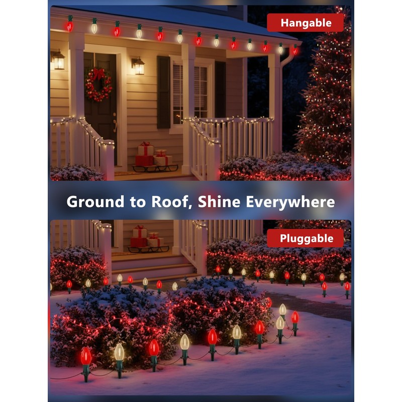 Konictom 19.5FT Red and White C9 Christmas Pathway Lights, Outdoor