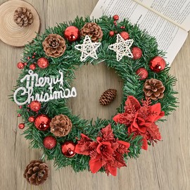ZYOOO 35cm Wreath Christmas,Artificial Front Door Wreath with Merty Christmas,Wall Window Garland for Christmas Garden Farmhouse Festival Decoration