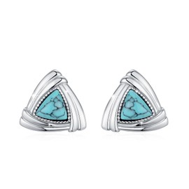 Vavacoy Turquoise Stud Earrings for Women, 925 Sterling Silver Western Jewelry Vintage Turquoise Flower Post Earrings, Symbol of Good Luck Jewelry Gift for Her (T007)