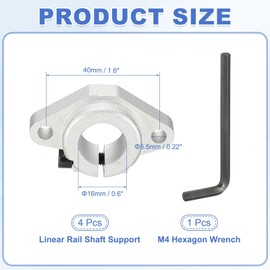 sourcing map SHF16 Aluminum Linear Rod Rail Shaft Support, 16 mm ID Linear Rail Mounting Bracket Motion Rod Clamping Guide Support for 3D Printer, Pack of 4