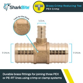 SharkBite 1-1/4 x 1-1/4 x 1/2 Inch Brass Crimp Reducing Tee, PEX Pipe, PE-RT, UC08353516