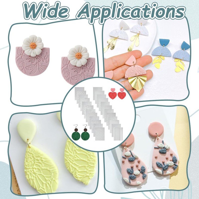 HOBBIESAY 24Pcs Polymer Clay Texture Sheets 17.8x25.5cm Clay Texture Mats