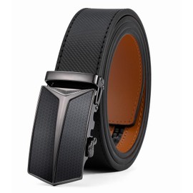 VRLEGEND Men's Automatic Leather Belt, Ratchet Belt without Holes for Business Suit, Size Adjusted, with Gift Box, black