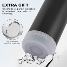 koodee Sports Water Bottle with 3 Lids- 32 oz Stainless Steel Double Wall Vacuum Insulated Water Bottle for Men-Reusable Travel Water Flask Leakproof & BPA Free (Black)