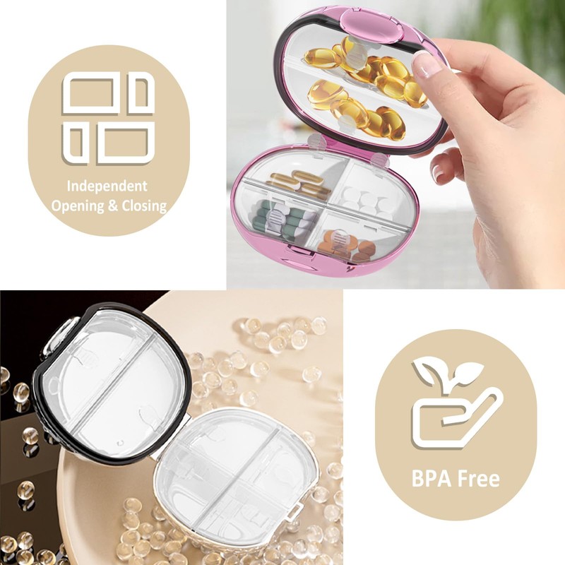 VirgoCCY Travel Pill Organizer, 6 Compartments Portable Pill Case, Luxury