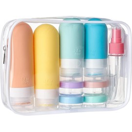 16 Piezas Botellas de Viaje de Silicona, Kit de Botellas para viaje Reutilizable para Artículos Tocador, sin BPA, Contenedores de Viaje para aseo aprobados por la TSA, Kit de Viaje (Color)