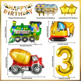 YianHien Digger Birthday Decoration for 3 Years Boys, XXL Digger Decoration Children's Birthday Decoration Balloons, Construction Party Decoration with Happy Birthday Banner, Construction Site