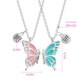 Gobfar Set of 4 BFF Butterfly Friendship Necklaces, Butterfly Bracelets Set, 2 Women Girls BFF Necklace Butterfly Jewellery Pendant and 2 Butterfly Bracelets, Gift for BFF Friends, Leather