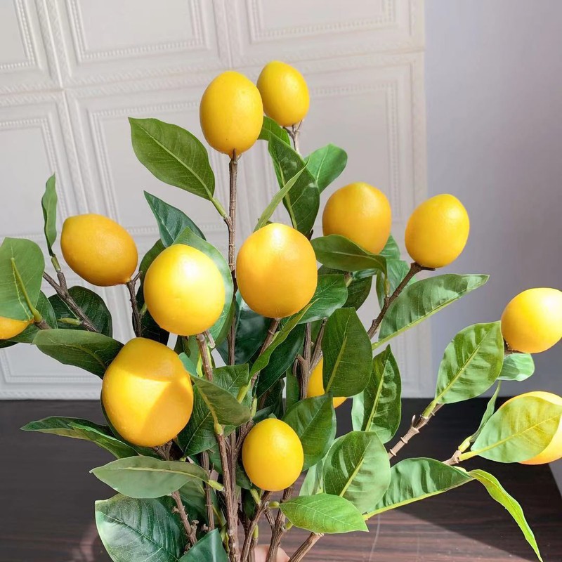 Artificial Lemon Branch 65cm Yellow Lemon Long Branches Leaves Green