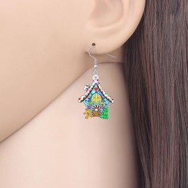 OUSIO Christmas Day Acrylic Cartoon Gingerbread House Earrings Two Side Print Colorful Candy Cottage Dangle Jewellry Charms For Women Holiday Party Gifts (Colorful)