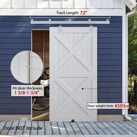 Exterior Barn Door Hardware, BARNSMITH 6FT Sliding Barn Doors Hardware Kit Heavy Duty Track for Indoor and Exterior Doors, Wall Mount Kit, Silver(NO Door, Hardware Only)