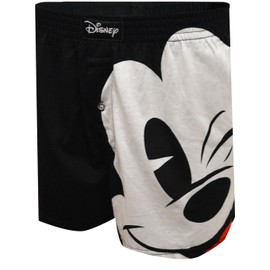 MJC Mens Disney's Mickey Mouse Big Wink Black Cotton Boxer Shorts (Medium)