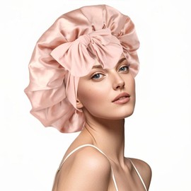 Silk Bonnet for Sleeping Women Double Layer Satin Hair Bonnet Sleep Caps with Elastic Tie Band Adjustable Bonnets for Women（Champagne）