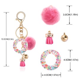 OKAICEN Deep Pink Resin Alphabet Initial Letter Keychain Keyring for Women Purse Handbags With Tassel&Fur Ball Pom('O')