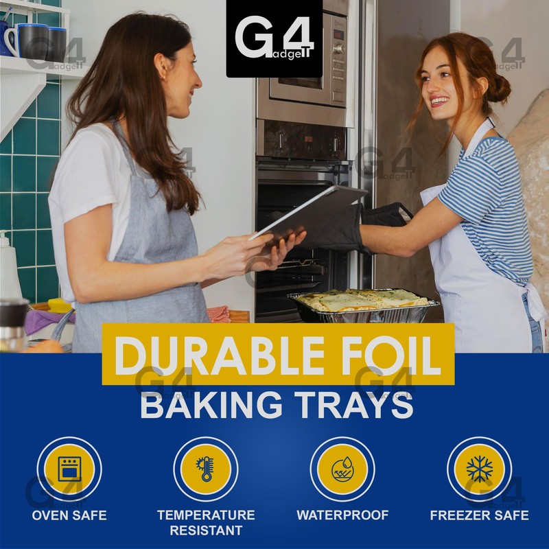 G4GADGET Pack of 2 Large Aluminium Foil Trays 32x20x3.2cm -