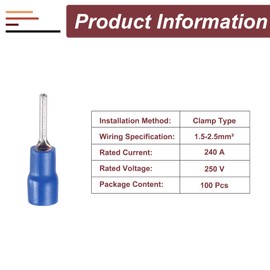 MECCANIXITY 100 Pcs Insulated Pin Electrical Wire Connectors Wire Terminals Wire Crimp Connector Kit 16-14 AWG for Electrical Projects Industrial Chemical Industry, Blue
