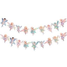 2Pcs Fairy Banner Decorations, Fairy Happy Birthday for Party Hanging Fairy Birthday Decor for Girls, Fairy Birthday Fairy Party Decor Supplies for Fairy Tale Wonderland and Fairy Theme Party