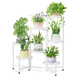 iDavosic.ly 7 Tier Large Plant Stand Indoor, 10 Inch Wide Tall Corner Metal Plant Stands Outdoor for Multiple Plants, Folding Tiered Flower Display Holder Rack Shelf, White