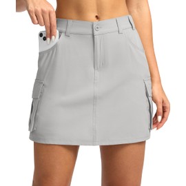 G Gradual - Falda tipo cargo para mujer, con 5 bolsillos, falda tipo cargo para golf, estilo casual, verano, senderismo, Gris brillante, X-Large