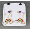 Unicorn rainbow 3 pair earrings crystal bead stud post set pack purple