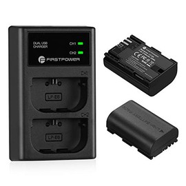 FirstPower LP-E6 LP-E6N Batteries and Dual USB Charger for Canon EOS 5D Mark II/III/IV, 5DS, 5DS R, 6D, 6D Mark II, 60D, 7D, 7D Mark II, 70D, 80D, R, C700, XC10, XC15