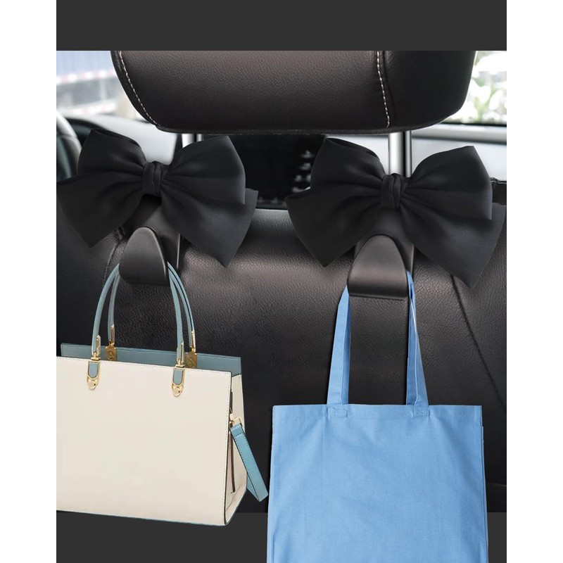 BVGACI 2 Pack Car Purse Hooks, Cute Bow Car Seat