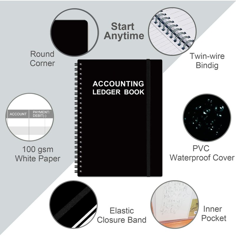 Accounting Ledger Book - A5 Ledger Book for Bookkeeping, Small