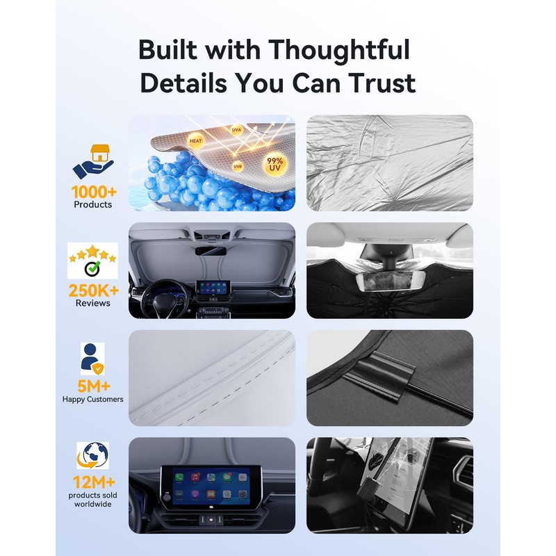 helloleiboo Graphene Windshield Sun Shade for SUVs and Most Mid-Size