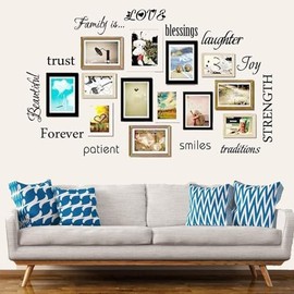 JEPART Set of 12 Family Quote Words Vinyl Wall Sticker Family Wall Decal Picture Frame Photo Frame Family Quote Words Wall Decals Family Room Art Decoration for Home Decor (Black)