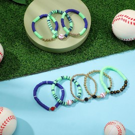 Landical 8 Pcs Baseball Game Day Bracelets Mom Bracelets Beaded Stretch Bracelets Stackable Sports Baseball Charm Bracelet Accessories for Women Outfit Jewelry Gifts (Blue Green, Bright Style)