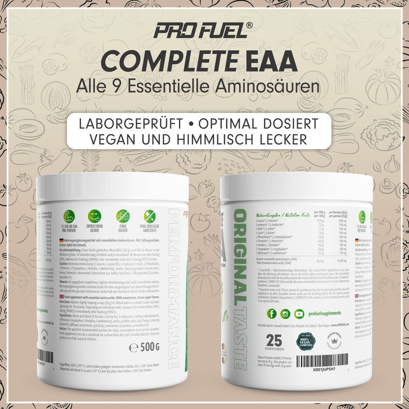 EAA Powder 500 g Green Apple - 12,500 mg Essential