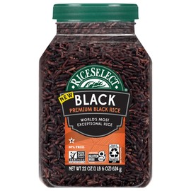 RiceSelect Premium Black Rice, Whole-Grain, Gluten-Free, Non-GMO, and Vegan Rice, BPA-Free 22-Ounce Jar (Pack of 1)