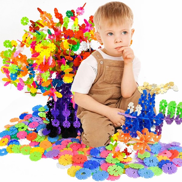 Tokaneit Pack of 200 Snowflake Building Blocks, Children's Building Blocks,