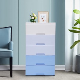 GMSLuu Plastic Drawers Dresser, Storage Cabinet with 5 Drawers, Closet Drawers Tall Dresser Organizer with 4 Wheels for Clothes,Playroom,Bedroom,Kitchen Storage Furnitur (18" Wx12 Dx33 H, Blue)