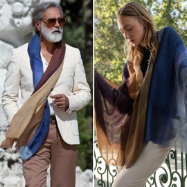 Elizabetta 86% Wool 14% Silk Scarves & Shawls for Women - Soft and Lightweight - Blue and Brown