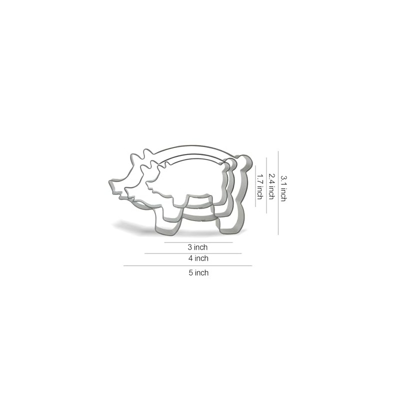 Keewah Pig Cookie Cutter Set - 5”,4”,3” - 3 Piece