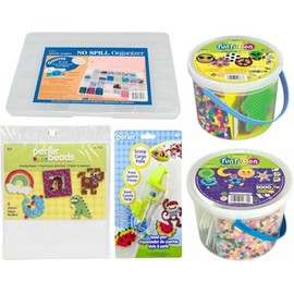 Fuse Beads Starter Kit - Glow in The Dark Kit and 6000 Count Everyday Buckets, Ironing Papers, Bead Pen and Craft Storage Box
