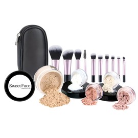 Starter Makeup Kit with Brush(Fair Shade 2) by SweetFace Minerals, Mineral Makeup Kit, Includes Lightweight Matte Foundation, Blush, Radiant Bronzer, Translucent Primer & Finishing Powder