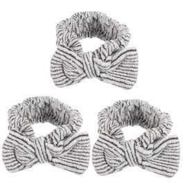 Beavorty 3pcs Makeup Headband Bowknot Design Striped Hair Band for Face Washing Comfortable and for Skincare Routine