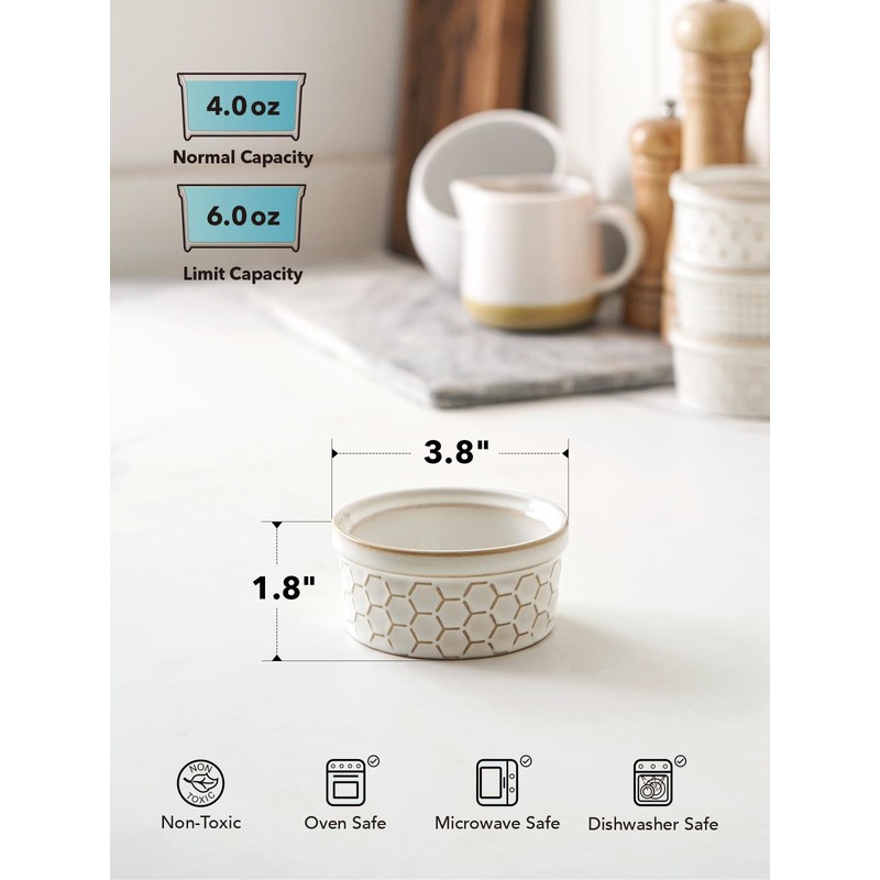 LE TAUCI Ramekins 4 oz Oven Safe for Creme Brulee,
