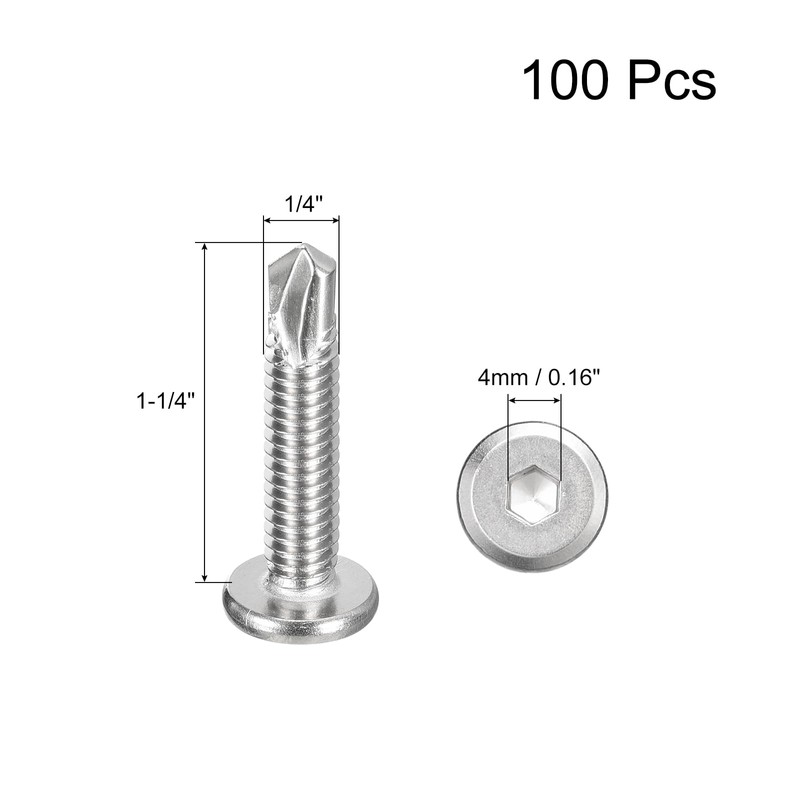 uxcell Hex Socket Self Tapping Screws, 1/4 x 1-1/4" 410