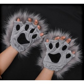 Furry Fox Tail and Ear Set With Gloves and Headband for Party Costume Dress Up
